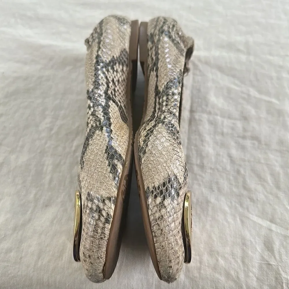 Tory Burch Reva Snake-Print Ballerina Flat,  Roccia 6.5